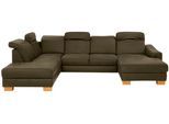 Wohnlandschaft HOME AFFAIRE "Dundee U-Form", grün (olive), B:338cm H:86cm T:219cm, Luxus-Microfaser Lederoptik (100% Polyester), Sofas, Wohnlandschaft, wahlweise mit Kopfteilverstellung und zusätzlich mit Bettfunktion