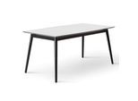Esstisch HAMMEL FURNITURE "Meza Designtisch mit Auszugsfunktion und 2 Einlegeplatten", weiß (weiß, schwarz, weiß), B:165cm H:74cm T:90cm, Tischplatte: Weiss Laminat (schwarzer Rand), Gestell: Massive Esche, Tische, Esstisch, bootsförmige Tischplatte MDF, Massivholzgestell, in zwei Breiten