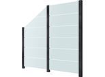 Zaun STAKET PRO, grau (anthrazit), Pfosten: 3 Stk., Aluminium, Glas, Zaunelemente, Glaszaun, Gesamtlänge: 2,29 m, 3 Pfosten