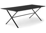 Esstisch HAMMEL FURNITURE "Meza Designtisch mit Auszugsfunktion und 2 Einlegeplatten", schwarz (schwarz, schwarz, schwarz), B:210cm H:74cm T:100cm, Tischplatte: Schwarzes nanobehandeltes Fenix-Laminat (schwarzer Rand), Gestell: Pulverbeschichtetes schwarzes Metall, RAL9005 matt. Mit nanobehandeltem Laminat, einer matten, seidigen Oberfläche, die Fingerabdrücke abweist und langlebig und hygienisch