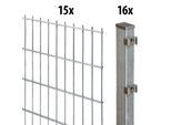 Doppelstabmattenzaun GARDEN 'N' MORE "Excellent", grau (feuerverzinkt), H:140cm L:30cm, Kunststoff, Stahl, Zaunelemente, 15 Elemente für 30 m, LxH: 200 x 143 cm, mit 16 Pfosten
