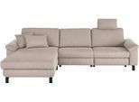 Ecksofa 3C CANDY "Mainau L-Form", grau (taupe), B:308cm H:91cm T:185cm, 100% Polyester, Sofas, Ecksofa, Relaxfunktion im 1,5-Sitzer, motorische Schlaffunktion in Longchair