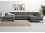 Wohnlandschaft SIT & MORE "Olsen U-Form", grau (anthrazit), B:335cm H:88cm T:201cm, 100% Polyester, Sofas, Wohnlandschaft, inklusive Sitztiefenverstellung, wahlweise mit Bettfunktion, 15cm hoch