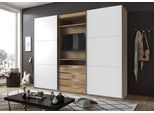 Schwebetürenschrank WIMEX "Magic by fresh to go", braun (plankeneiche nachbildung, weiß), B:300cm H:236cm T:65cm, Schränke, Schwebetürenschrank, tolles EXTRA: mit drehbarem TV-Element, mittig mit Schubladen