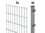 Doppelstabmattenzaun GARDEN 'N' MORE "Standard", grau (feuerverzinkt), H:140cm L:10cm, Kunststoff, Stahl, Zaunelemente, 5 Elemente für 10 m, LxH: 200 x 143 cm, mit 6 Pfosten