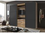 Schwebetürenschrank WIMEX "Magic by fresh to go", grau (plankeneiche nachbildung, graphit), B:300cm H:236cm T:65cm, Schränke, Schwebetürenschrank, tolles EXTRA: mit drehbarem TV-Element, mittig mit Schubladen, Topseller