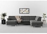Wohnlandschaft SIT & MORE "Marano U-Form", grau, B:304cm T:216cm, 98% Polyester, 2% Polyamid, Sofas, Wohnlandschaft, inklusive Kopfteilverstellung, wahlweise mit Bettfunktion, Bettkasten