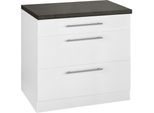 Unterschrank WIHO KÜCHEN "Unna", weiss (front und korpus: weiß, arbeitsplatte: granit schwarz), B:90cm H:85cm T:60cm, Schränke, Unterschrank, 90 cm breit, mit 2 grossen Auszügen