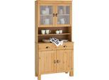 Home affaire Küchenbuffet "Oslo" 85 cm breit, aus massiver Kiefer, mit 2 Glastüren, Metallgriffe
