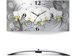 Artland Wanduhr »weisse Orchideen auf Ornamenten« 3D Optik gebogen, mit Quarz- oder Funkuhrwerk, versch. Grössen