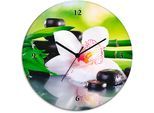 Wanduhr ARTLAND "Spa Steine Bambus Zweige Orchidee", grün, T:1,8cm, Wanduhren, Wanduhr, wahlweise mit Quarz- oder Funkuhrwerk, lautlos ohne Tickgeräusche