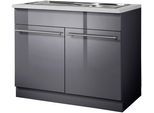 Spülenschrank WIHO KÜCHEN "Chicago", grau (front: anthrazit glanz, korpus: anthrazit matt, arbeitsplatte canvas grau), B:100cm H:85cm T:60cm, Schränke, Spülenschrank, 100 cm breit, inkl. Einbauspüle aus Edelstahl