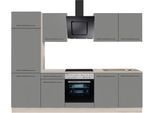 Küchenzeile OPTIFIT "Bern", grau (küche: grau, front: basaltgrau, korpus: akaziefarben, arbeitsplatte: akaziefarben), B:270cm T:60cm, Komplettküchen-Sets, Küchenzeile, Breite 270 cm, gedämpfte Türen, wahlweise mit E-Geräten