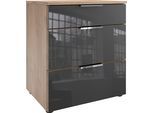Nachtkommode WIMEX "Level36 C by fresh to go", grau (plankeneiche nachbildung, glas grau), B:54cm H:61cm T:41cm, Holzwerkstoff, Sideboards, mit Glaselementen auf der Front, soft-close Funktion, 54cm breit