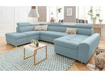 Wohnlandschaft SIT & MORE "Riva U-Form", blau (aqua), B:337cm H:92cm T:95cm, Struktur (100% Polyester);Flachgewebe (100% Polyester);Luxus-Microfaser (100% Polyester), Sofas, Wohnlandschaft, wahlweise mit Bettfunktion