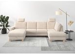 Wohnlandschaft HOME AFFAIRE "Summer U-Form", beige (creme), B:314cm H:91cm T:170cm, 100% Polyester, Sofas, Wohnlandschaft, mit oder ohne Bettfunktion und Bettkasten, Cord-Bezug