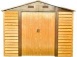 Gerätehaus PERGART "Frankfurt II 911", braun (holzfarben), Metall, Gerätehäuser, Metall, mit Satteldach und integrierter Schiebetür im Blockhausstil