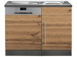 Spülenschrank KOCHSTATION "KS-Samos", braun (wotaneichefarben, grafit), B:110cm H:85cm T:60cm, Schränke, Spülenschrank, 110 cm breit, inkl. Tür/Sockel für Geschirrspüler