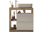 Waschtisch WELLTIME "Hamburg", braun (weiß, eiche cadiz nb, weiß), B:79cm H:93cm T:49cm, Waschtische, Waschtisch, 2 Schubkästen, Breite 79 cm, Soft-Close, inkl. Keramik-Aufsatzbecken