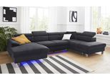 Wohnlandschaft COTTA "Komaris U-Form" Sofas Gr. B: 320 cm, Microfaser PRIMABELLE, Ottomane rechts, mit Bettfunktion-mit Bettkasten-mit RGB-LED-Beleuchtung-mit Kopfteilverstellung, grau (lava) Sofas mit LED inklusive Kopfteilverstellung, wahlweise Bettfunktion und RGB-LED