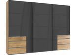 Schwebetürenschrank WIMEX "Level by fresh to go", grau (plankeneichefarben, grauglas), B:300cm H:216cm T:65cm, Schränke, Schwebetürenschrank, mit Glastüren