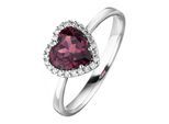 Fingerring JOBO "Herz" Gr. 58, weiß (weißgold 585), Fingerringe, Damen, 58, SI = kleine Einschlüsse, Diamanten Weißgold 585, Diamanten, Weißgold 585, Fingerring, 585 Weißgold mit Rhodolith und 24 Diamanten