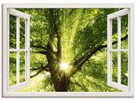 Artland Leinwandbild »Fensterblick Sonne strahlt durch Baum«, Bäume, (1 St.), auf Keilrahmen gespannt