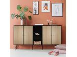 Sideboard HAMMEL FURNITURE "Mistral Kubus", schwarz (schwarz, eiche weiß pigmentiert), B:169,8cm H:89cm T:32,5cm, Holzwerkstoff, Massivholz, Sideboards, Sideboard, mit vier Türen und Metall Füße, Breite: 169,8 cm