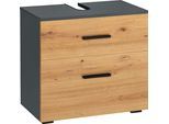 INOSIGN Waschbeckenunterschrank »Skara«, mit Klappe und Schubkasten, schwarze Griffe, Breite 60 cm, Höhe 55 cm