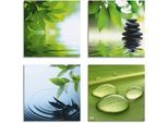 Artland Leinwandbild »Blätter Wasser Zen Steinpyramide Tropfen«, Zen, (4 St.), 4er Set, verschiedene Grössen