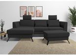 Ecksofa SIT & MORE "Olsen L-Form", schwarz, B:261cm H:88cm T:172cm, 100% Polyester, Sofas, Ecksofa, inklusive Sitztiefenverstellung, wahlweise mit Bettfunktion, 15cm hoch