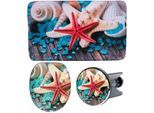 Sanilo Badaccessoire-Set »Bath Salts«, (Komplett-Set, 3 tlg.), bestehend aus WC-Sitz, Badteppich und Waschbeckenstöpsel