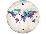 Artland Wanduhr »Glasuhr rund bunte Weltkarte«, wahlweise mit Quarz- oder Funkuhrwerk, lautlos ohne Tickgeräusche