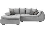 Ecksofa INOSIGN "Perallo L-Form" Sofas Gr. B/H/T: 275 cm x 96 cm x 165 cm, Struktur, Recamiere links-Bettfunktion rechts, Liegefunktion und Bettkasten rechts-Bezugsfarbe hellgrau, grau (hellgrau) Ecksofas 3 Stk. Zierkissen und 1 Armlehnenkissen kostenlos