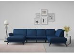 Wohnlandschaft SIT & MORE "Fashion U-Form", blau, B:338cm H:84cm T:207cm, Sofas, Wohnlandschaft, wahlweise mit Kopfteilverstellung, Vorziehsitz, motorisch, Metallfüße