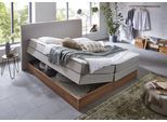 Boxspringbett HOME AFFAIRE "Blomen", beige, B:182cm L:224cm, Komplettbetten, Boxspringbett, mit Walnuss-Dekor, mit Bettkasten, verschiedene Härtegrade, mit Topper