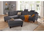 Ecksofa HOME AFFAIRE "Trondheim L-Form", grau (anthrazit), B:260cm H:89cm T:214cm, Struktur fein (100% Polyester);Flachgewebe (100% Polyester);Luxus-Microfaser (90% Polyester, 10% Polyamid), Sofas, Ecksofa, mit Federkern und Knopfheftung im Rücken, Füße Buche dunkel