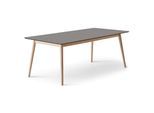 Esstisch HAMMEL FURNITURE "Meza Designtisch mit Auszugsfunktion und 2 Einlegeplatten", grau (graphit, natur, graphit), B:210cm H:74cm T:100cm, Tischplatte: Graphit nanobehandeltes Fenix-Laminat (schwarzer Rand), Gestell: Massive Eiche. Mit nanobehandeltem Laminat, einer matten, seidigen Oberfläche, die Fingerabdrücke abweist und langlebig und hygienisch ist., Tische, Esstisch, abgerundete Tischpla