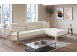 Ecksofa SIT&MORE "Billund L-Form" Sofas Gr. B/H/T: 264 cm x 88 cm x 183 cm, Lu x us-Microfaser ALTARA NUBUCK, Recamiere rechts, mit Schlaffunktion, beige (elfenbein) Ecksofas Armlehnen aus Buchenholz in natur, verschiedene Bezüge und Farben