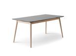 Esstisch HAMMEL FURNITURE "Meza Designtisch mit Auszugsfunktion und 2 Einlegeplatten", grau (graphit, natur, graphit), B:165cm H:74cm T:90cm, Tischplatte: Graphit nanobehandeltes Fenix-Laminat (schwarzer Rand), Gestell: Massive Eiche. Mit nanobehandeltem Laminat, einer matten, seidigen Oberfläche, die Fingerabdrücke abweist und langlebig und hygienisch ist., Tische, Esstisch, abgerundete Tischplat