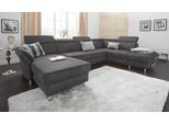 Wohnlandschaft SIT & MORE "Avignon U-Form", grau (anthrazit), B:331cm H:97cm T:228cm, Flachgewebe (90% Polyester, 10% Polyamid);Luxus-Microfaser (100% Polyester);Struktur (100% Polyester), Sofas, Wohnlandschaft, wahlweise mit Bettfunktion und Stauraum, inklusive Kopfteilverstellung