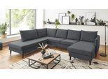 Wohnlandschaft "Rekvik U-Form", grau (anthrazit), B:308cm H:79cm, ATLANTIC HOME COLLECTION, Sofas, Wohnlandschaft, mit Wellenunterfederung, mit Massivholzfüßen