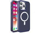 Étui magnétique avec MagSafe pour iPhone 15, trous pour lanière, bleu marine