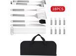 Csparkv - 18 Pcs Professionnel d'Accessoires Barbecue en Acier Inoxydable - Ustensiles Barbecue avec Sac Portable - Set d'Outils Barbecue pour Homme