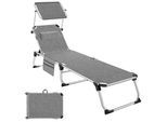 tectake® Sonnenliege, klappbar, mit Kopfkissen, 6-fach verstellbare Rückenlehne, 218 x 60 x 33,5 cm, inkl. Seitentasche