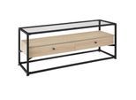 tectake® Sideboard, Industrial Style, Platte aus Sicherheitsglas, 2 große Schubladen, 121,5 x 41,5 x 50,5 cm