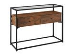 tectake® Konsolentisch, Industrial Style, Platte aus Sicherheitsglas, 2 große Schubladen, 101,5 x 41,5 x 80,5 cm