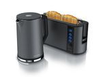 Arendo Frühstücks-Set, 1,5L Edelstahl Wasserkocher & 2-Scheiben Langschlitz Toaster, Grau