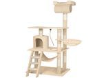 tectake® Kratzbaum, 141 cm, mit Katzenhaus, inklusive Spielkordel und Kippschutz