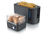 Arendo 2-teiliges Frühstücksset - 4-Scheiben Langschlitz Toaster, 8er Eierkocher, Grau